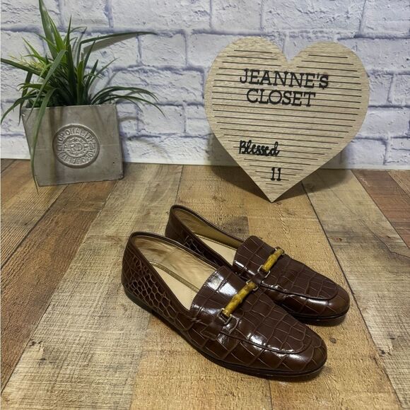 J Mclaughlin Womens Brown Leather Crocodile Loafers Sz 9.5 Bamboo Dillon3 - Picture 9 of 10